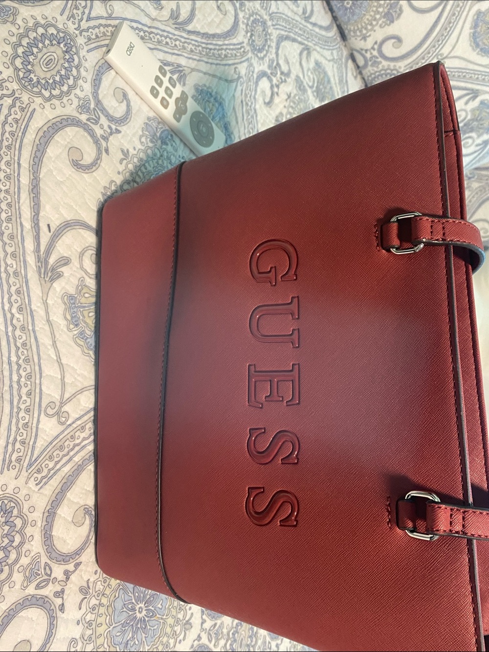 GUESS Red Tote with Embossed Logo